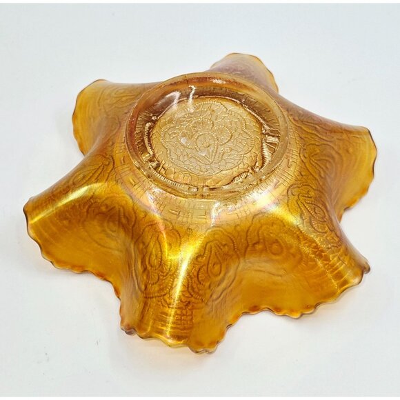 Ornate Fenton Persian Medallion pressed glass dish Marigold Carnival Glass 6" - Picture 4 of 6
